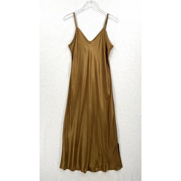 ENZA COSTA Dress Womens Medium Fatigue Satin Bias Slip Maxi Spaghetti Strap NWOT - Picture 2 of 15